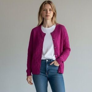L.L.Bean Cashmere Merino Wool Blend Crochet Knit Cardigan